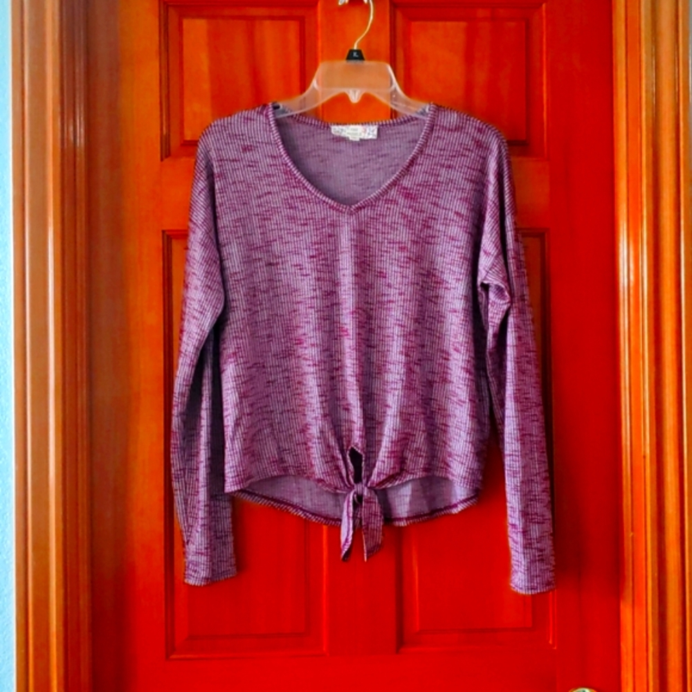 Pink Republic Women's Ribbed Knit Tie-Front Top - Purple Size XS - Picture 2 of 9